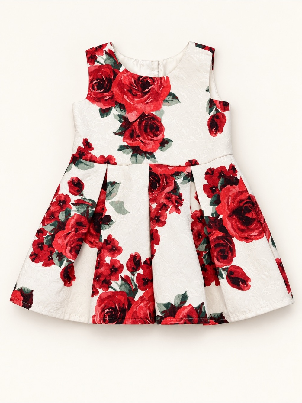 Baby White Dress with Red Rose Print- 18-24 Months